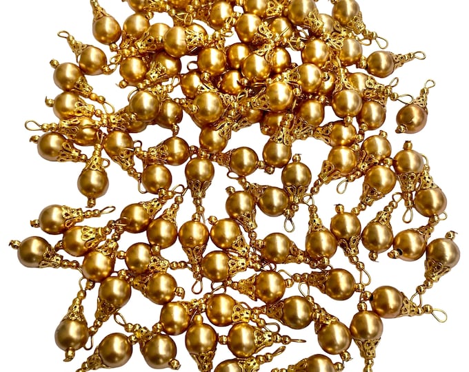 Gold Pearl Tassels with Filigree Caps, Decorative Embellishments, Jewelry Making Supplies