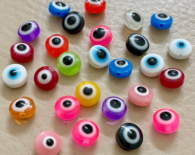 25pc Mixed Evil Eye Beads, 8mm Resin Nazar Charms for DIY Jewelry Making