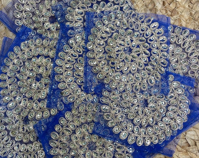 Floral Zari Sequin Applique Patches, Ethnic Dress Embellishments (Set of 5)