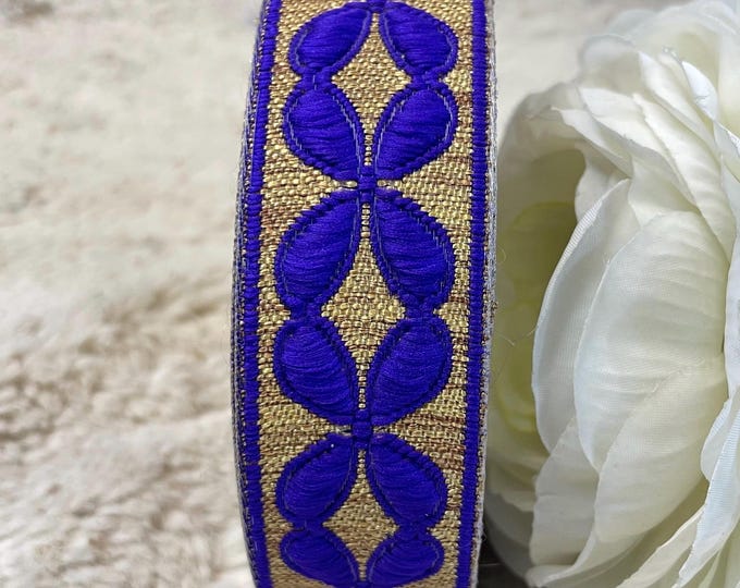 Blue Floral Embroidery Trim, Bohemian Ribbon, 9 Yards