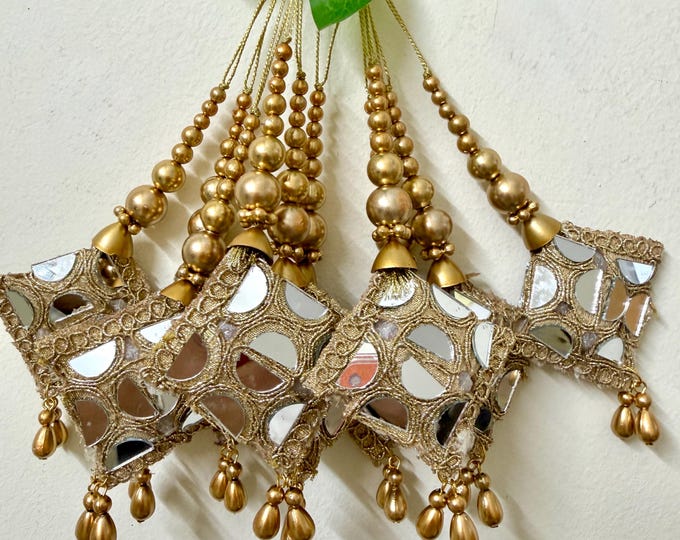 Gold Mirror Work Latkans Ethnic Tassels for Blouse Lehenga Crafts –Set of 2 Tassels