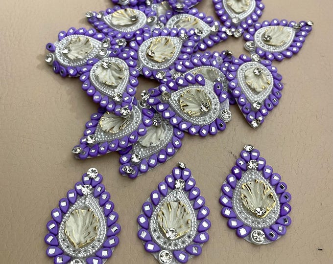 Purple Real Mirror Teardrop Embroidery Patches | Beaded Applique – Pack of 5