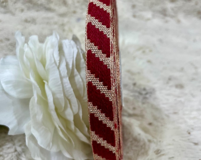 Red and Gold Geometric Ribbon, Saree Border, Ethnic Fabric Trim (9 Yards)
