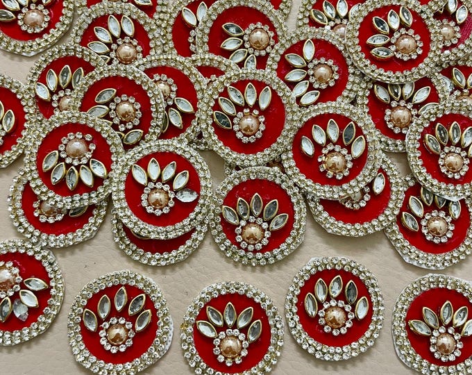 Red Rhinestone Velvet Floral Applique Patches – Pack of 10