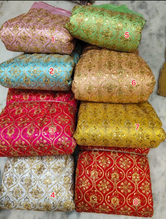 Silk Fabric with Embroidery, 44 Inches Wide Dress Material, Floral Fabric by the Yard for Lehenga, Blouses & Party Wear