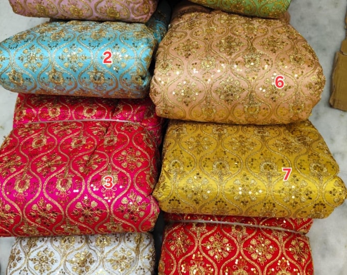 Silk fabric with embroidery 44 inches wide dress material