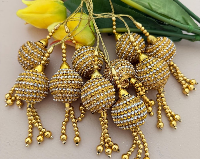 Gold Crystal Beaded Tassel Pair, Bridal Dupatta Latkan Set - Set of 2