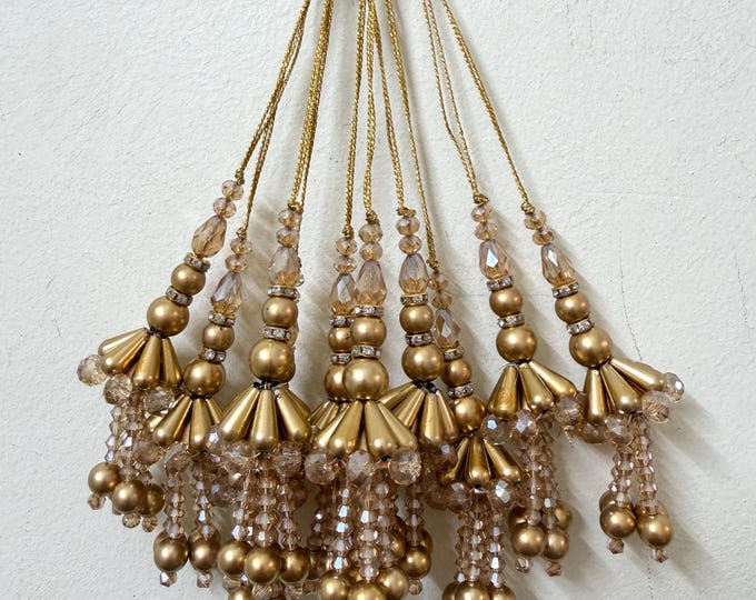 Gold Stone Latkans Bridal Blouse Crystal Bead Tassels - Set of 2