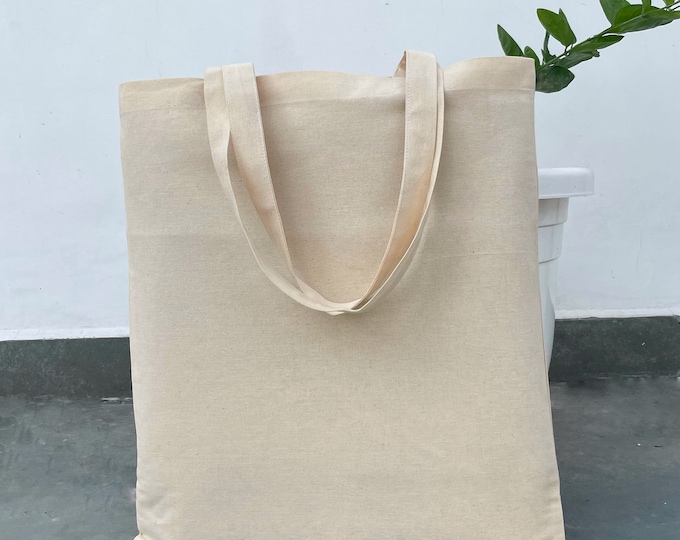 Organic Canvas Tote Bags with Handles, Blank Totes Reusable Cloth Cotton Fabric Bag Beige