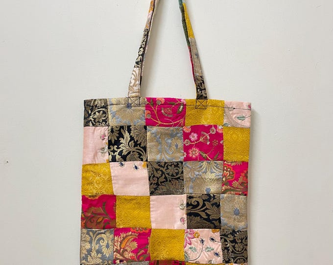 Reusable Patchwork Fabric Tote Bag