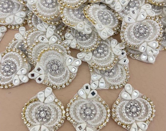 White Mirror Work Embroidery Patches | 25 pcs