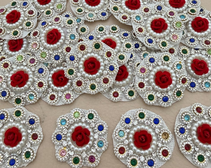 Multicolor Rhinestone Floral Patch – Pack of 10 Pearl Appliques