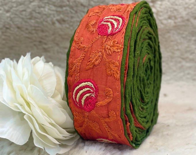 Floral Embroidered Lace Trim, Indian Sari Border, 9 Yards