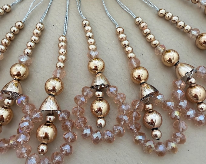 Rose Gold Beaded Tassels, Crystal Latkan for Bridal Wear - (Set of 2 Tassels)