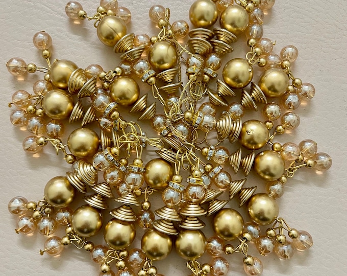 10 Pcs Gold & Champagne Beaded Tassels, Latkan Ornate Decorative for Sewing, Jewelry Making, Crafting