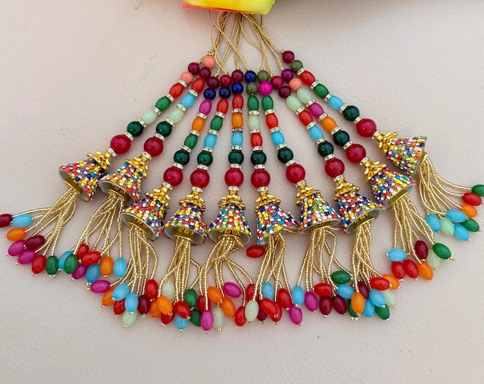 Colorful Bead Bridal Latkan Boho Jhumka Tassels for Lehenga - Set of 2