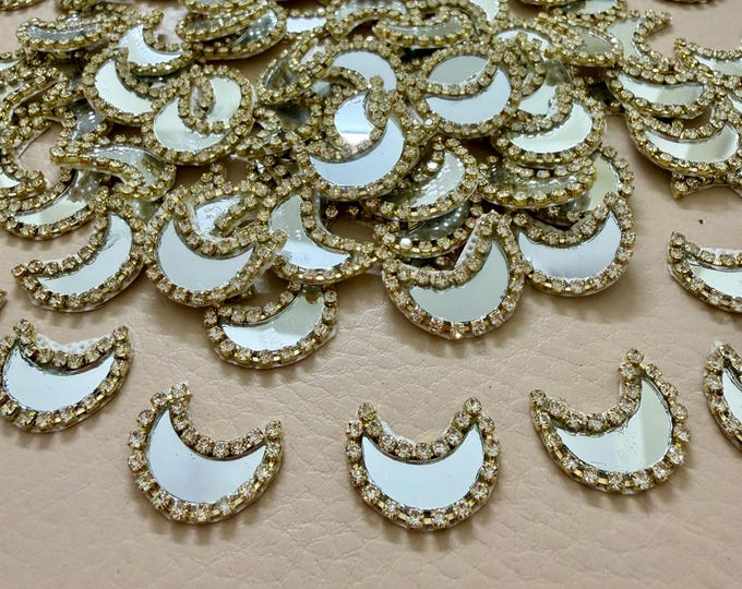 Mirror Rhinestone Crescent Applique Patches Pack of 25 Sewing Embellishment