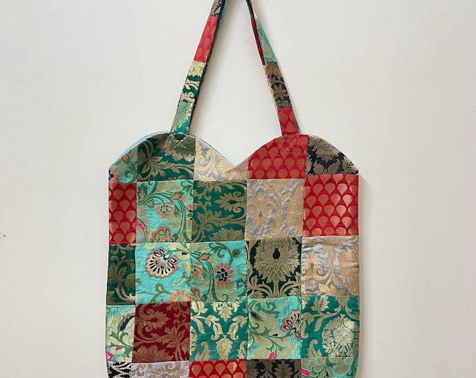 Handmade Patchwork Brocade Tote Bag | Reusable Ethnic Boho Handbag