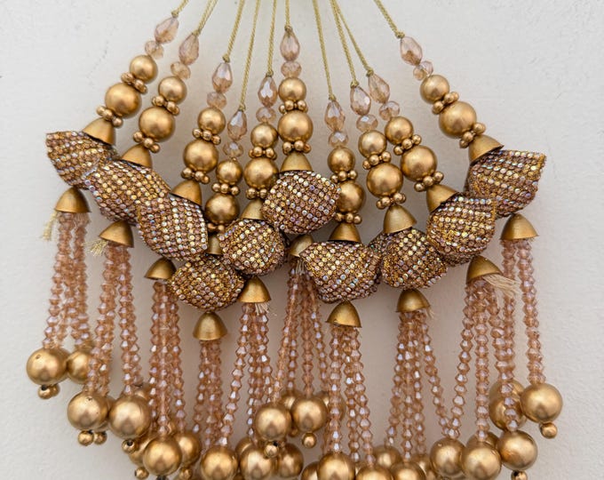 Gold Crystal Beaded Tassel Latkan Bridal Lehenga Blouse Hanging – Pack of 2