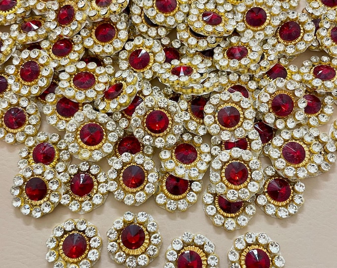 25 Red Rhinestone Kundan Patches | Indian Bridal Appliqué