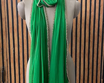 Green Net Dupatta, Sequins Embroidered Wedding Shawl
