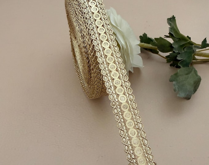 Sparkling Gold Sequin & Embroidered Trim – 9 Yard Roll