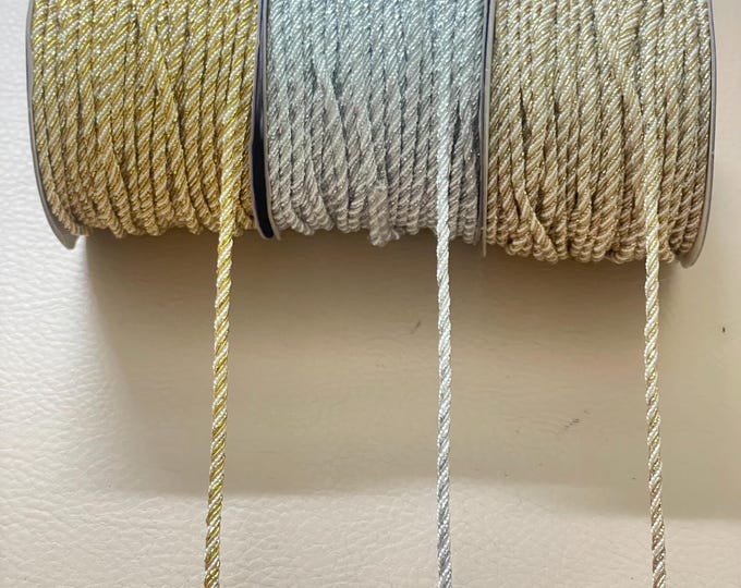 Metallic Twisted Rope Trim Lace | Gold Silver Decorative Cord | Sewing Craft Embellishment - 3 Yards