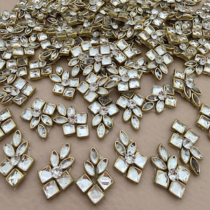 Gold Kundan Mirror Applique Patch – Pack of 25