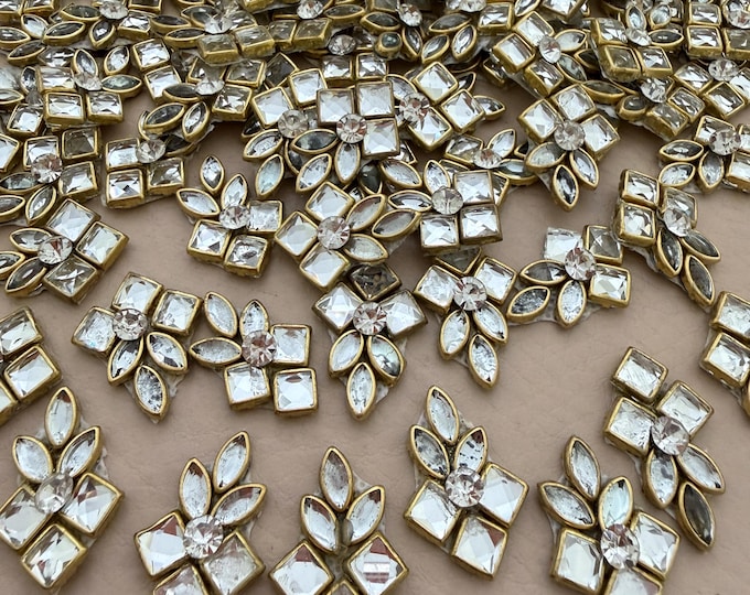 Gold Kundan Mirror Applique Patch – Pack of 25