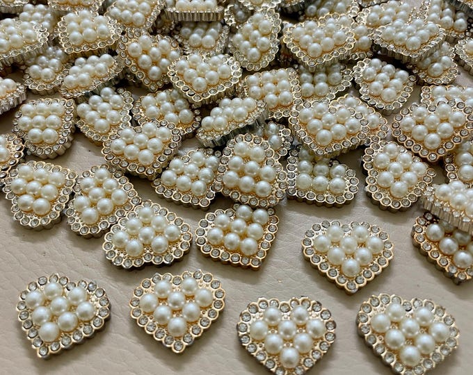 Pearl Heart Rhinestone Flatback Cabochons, DIY Embellishments, 25mm, 25pc