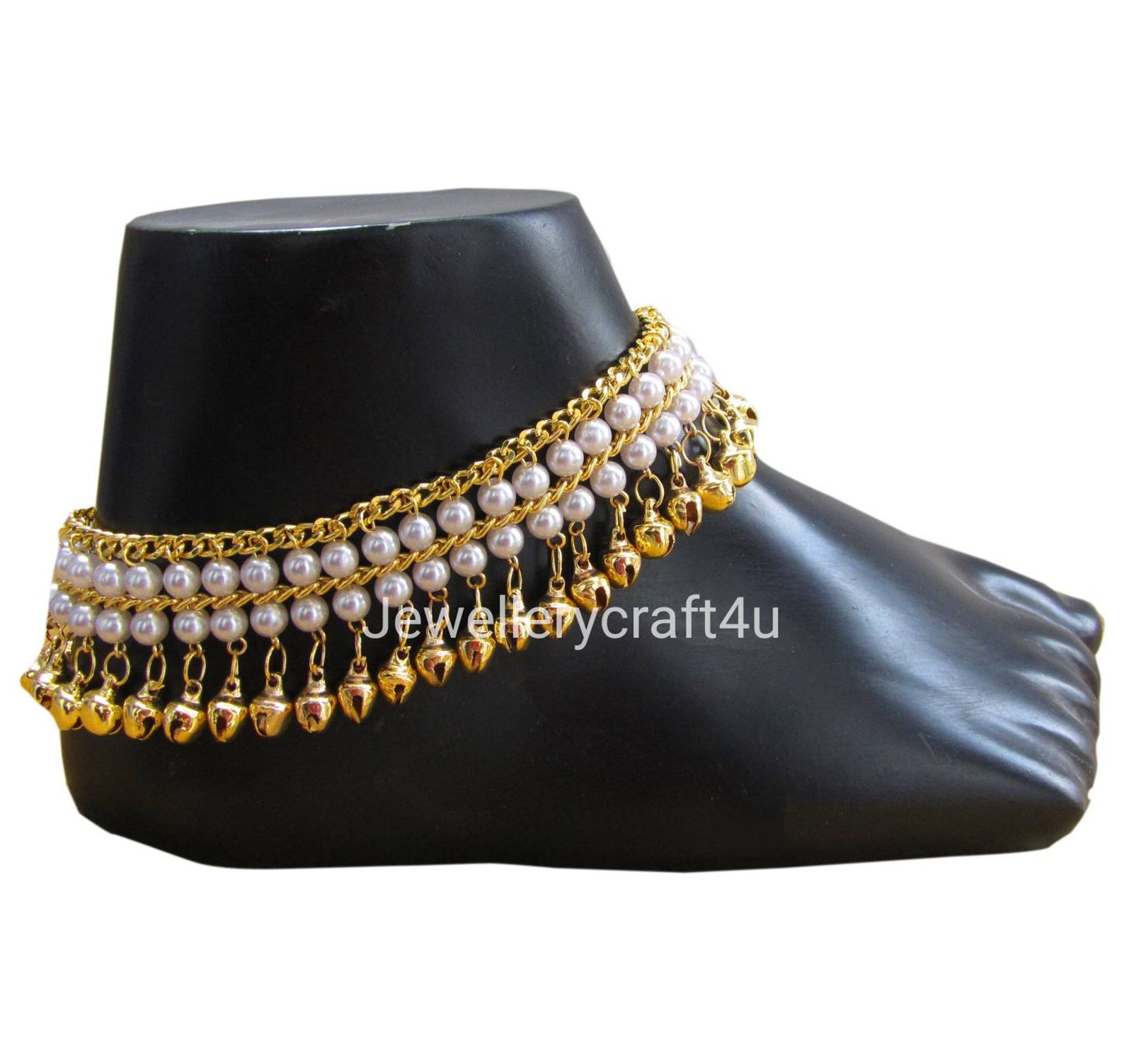 Anklet With Bells Indian Traditional Payal Gold Color Pearl Etsy