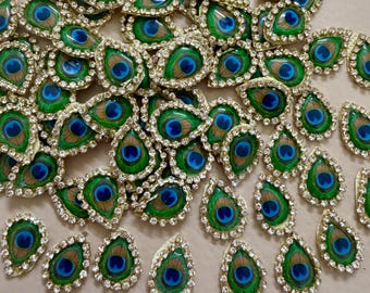 Strass-patches pauwenveren, 25 st | Kristallen opnaaibaar appliquémotief 2 cm
