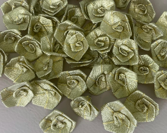 Golden Organza Rose Appliques, Metallic Thread, Indian Saree Embellishments (25 Pieces)