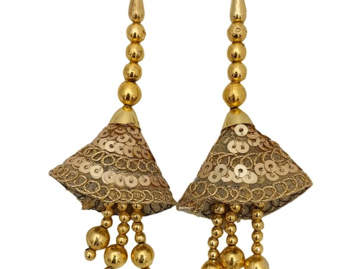 Golden Sequin Tassel Pair | Lehenga, Blouse, Bag Decoration Set of 2 Tassel