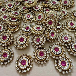 25 Pink Kundan Rhinestone Appliques, Floral Embellishments
