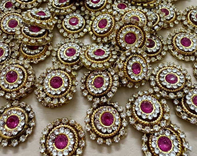 25 Pink Kundan Rhinestone Appliques, Floral Embellishments