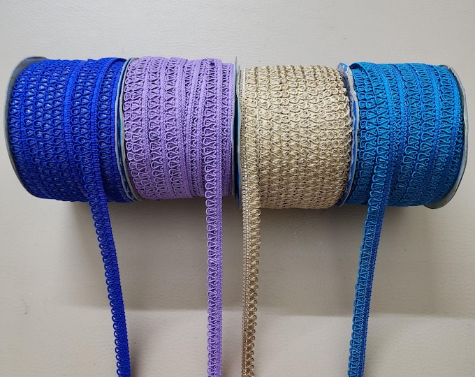 Embroidered Scalloped Lace Trim | Royal Blue, Lavender & Gold, 3 Yards
