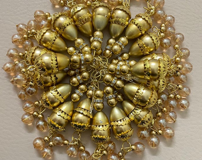 Gold Beaded Tassel Charms | Indian Latkan Dangles | Bridal Jewelry Making Supplies | Earring & Lehenga Tassels (Pack of 10)