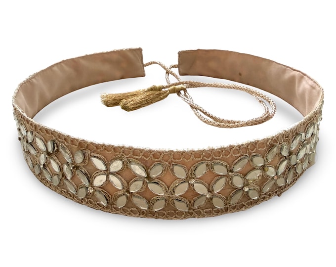 Embroidered  Mirror Work Waist Belt for Women Rose Gold Lehenga Saree Kamarbandh
