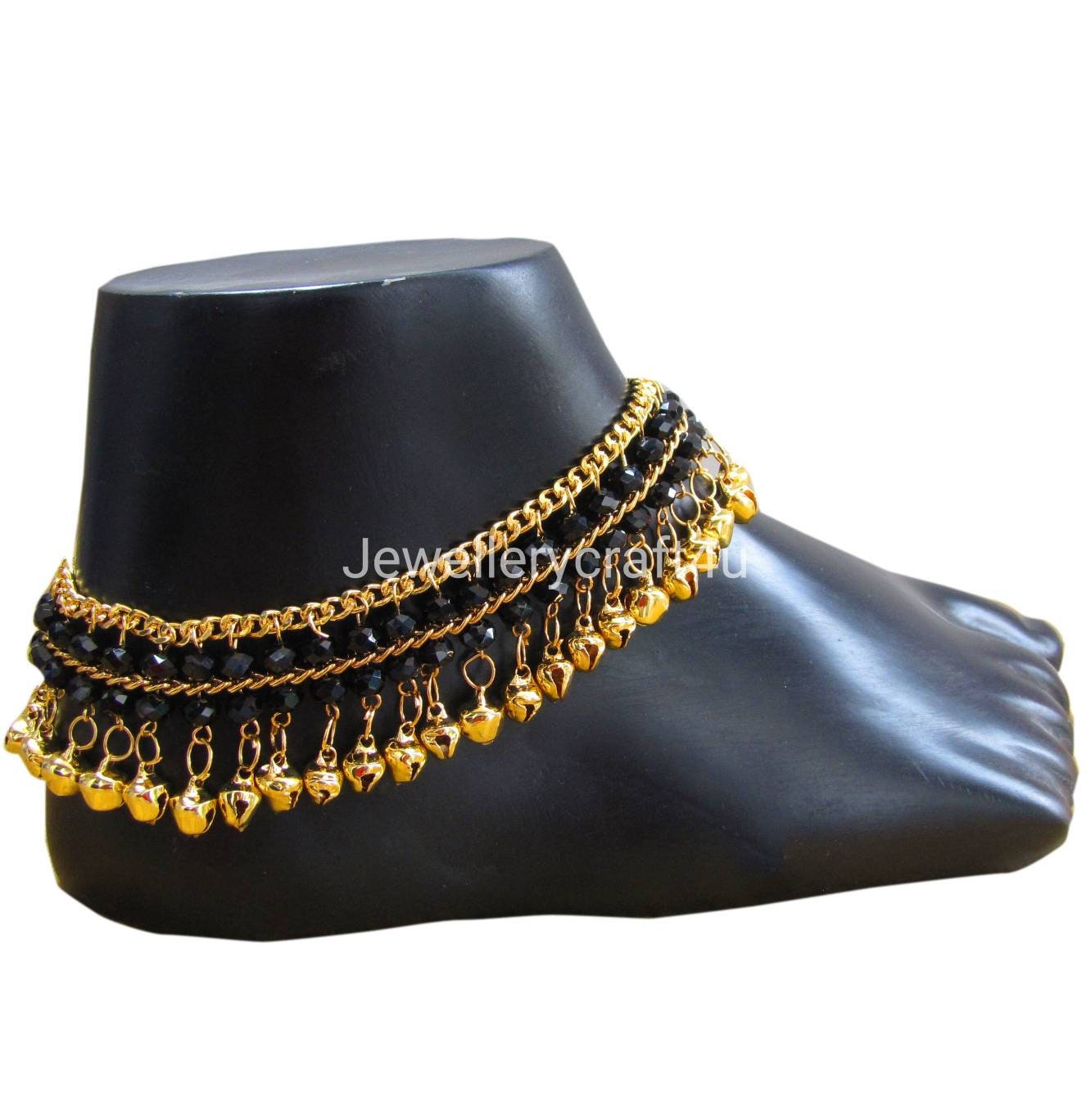 Anklet With Bells Indian Traditional Payal Gold Color Black Etsy Ireland