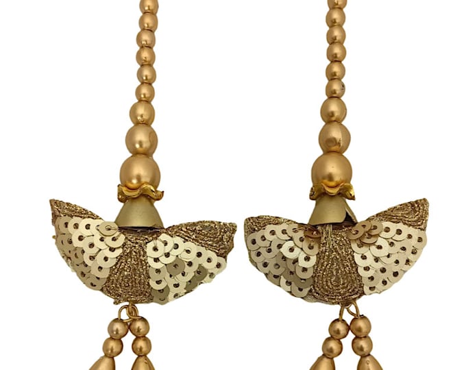 Golden Beaded Tassels (Set of 2), Blouse Ornament, Ethnic Decor