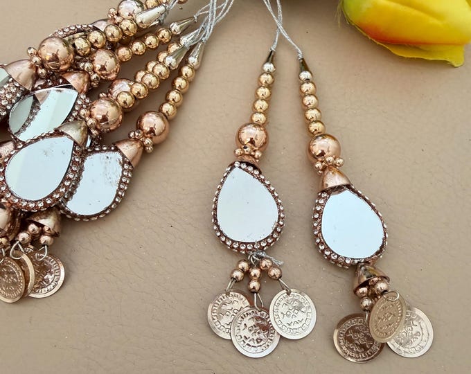 Mirror Coin Latkan Tassel Rose Gold Beaded Ethnic Charms  (Set of 2 Tassels)