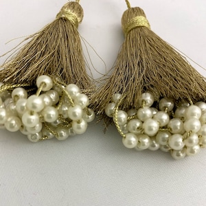 Antique Gold Fringed Pearl Hanging Tassels Latkan for Dresses Handbags Blouse Dupatta Curtain Decoration Embellishment Wedding Dress