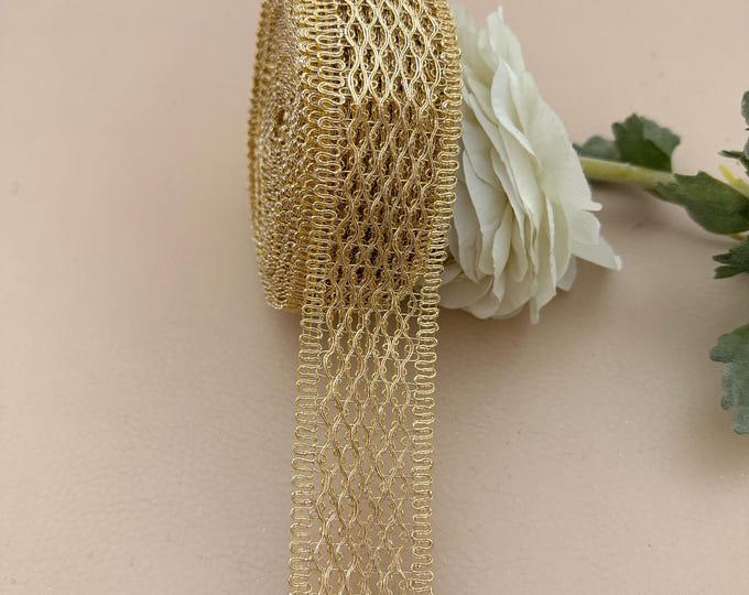 Gold Metallic Lace Trim Decorative Border Ribbon for Saree, Dupatta & Craft – 9 Yard Roll
