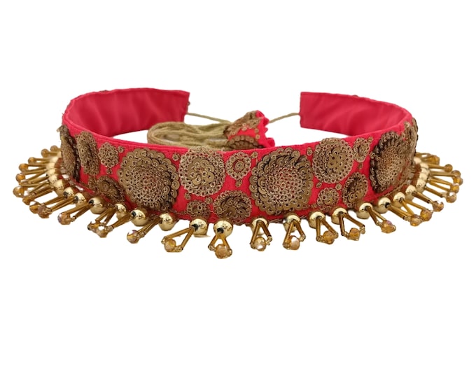 Bridal wedding sash lehenga belts for women Pink Embroidered Saree Belt