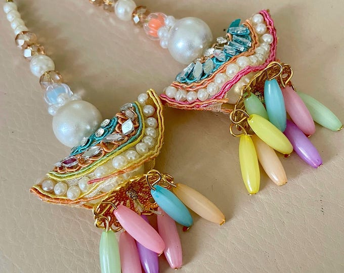 Pastel Latkan Tassel Pair | Pearl & Mirror Work, Indian Decor Set of 2 Tassel