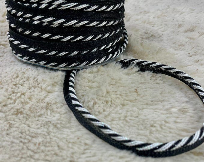 Lip Cord Black and white Beaded Trim Lace for Edging Craft Supply - 9 Yards