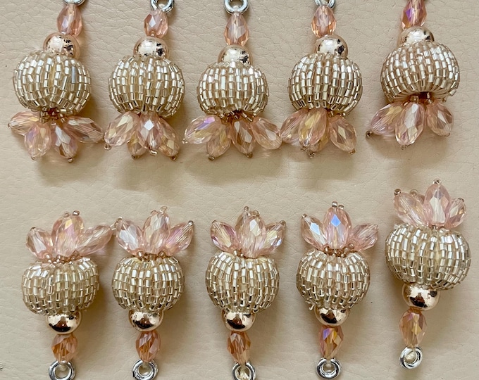 Blush Pink Beaded Tassel – Pack of 10 | Handcrafted Crystal Latkan for Lehenga Dupatta | Jewelry Making Charm