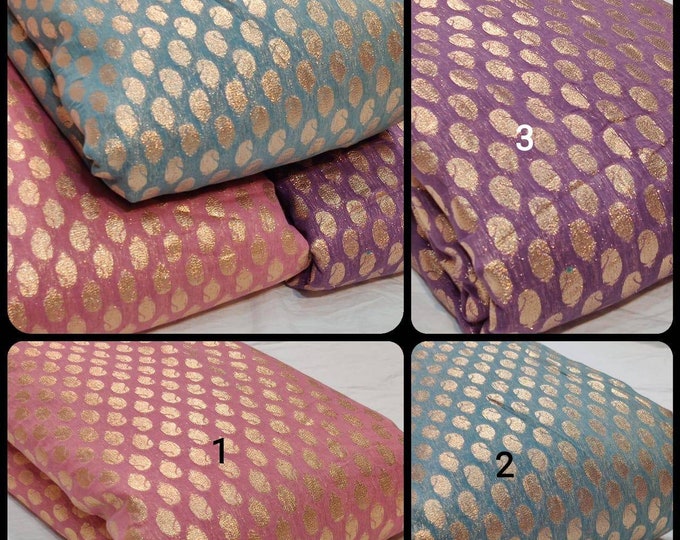 Chanderi Brocade Fabric Indian Designer Dress Material by Yard