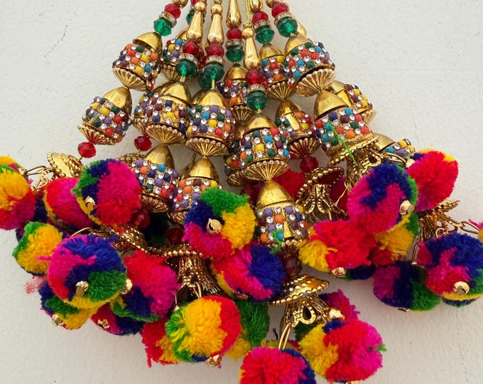 Handmade Multi-Color Pom Pom Latkans - Pair of Bohemian Tassels
